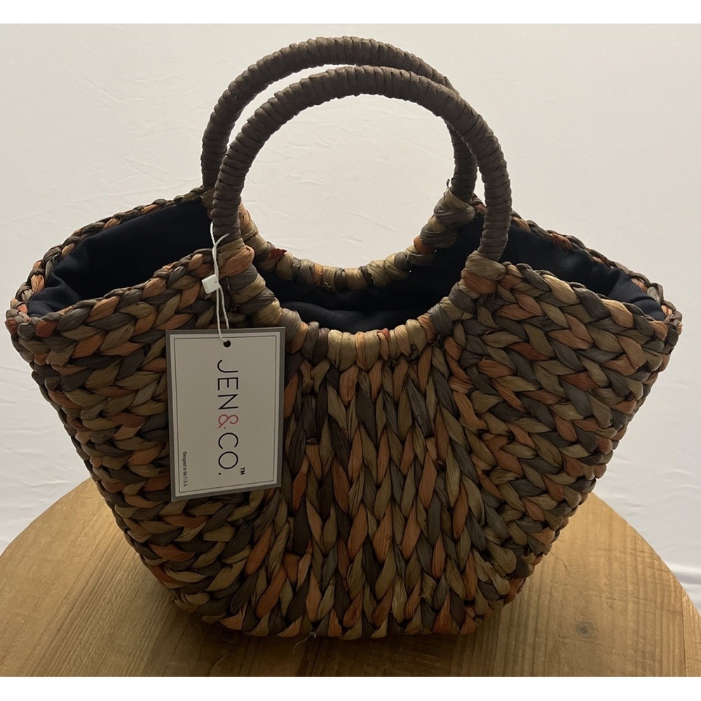 Jen & Co Resort Style Woven Straw Circle Handle Multi Color Bag R1957-TRI